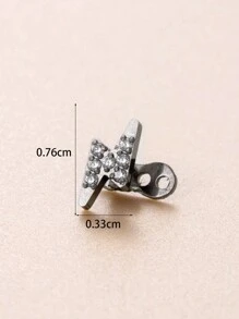 1pc Fashionable G23 Titanium Simple Geometric Design Heart & Lightning Alloy Inlaid Stud Earring - Silver - View 9