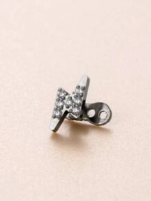 1pc Fashionable G23 Titanium Simple Geometric Design Heart & Lightning Alloy Inlaid Stud Earring - Silver - View 2