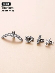 1pc Fashionable G23 Titanium Simple Geometric Design Heart & Lightning Alloy Inlaid Stud Earring - Silver - View 1