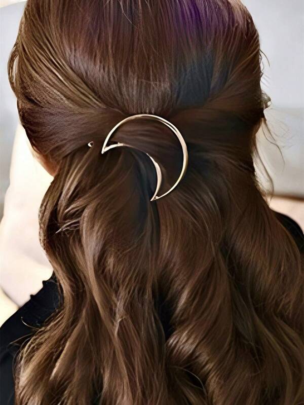 1pc Fashion Women High-End Chic Metal Crescent Moon Decor Hair Clip, Essential For Hairstyles & Flyaways,Hair Accessories,Hair Barrettes Hair Clips Claw Clips Hair Claws