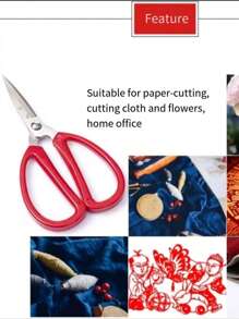 1pc Stainless Steel Scissors With Pointed Tips For Home Use, Diy, And Kitchen - Red - View 3