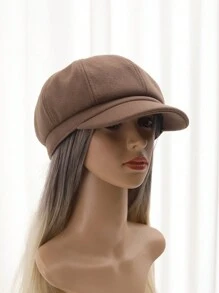 1pc Ladies' Woolen Warm Octagonal Cap, Simple Beret Style, Suitable For Daily Wear