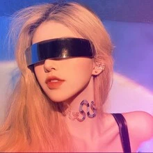 1pc Unisex Cyberpunk Futuristic One-Piece Goggle Fashion Glasses For Rave, Bar And Party - Black - View 2