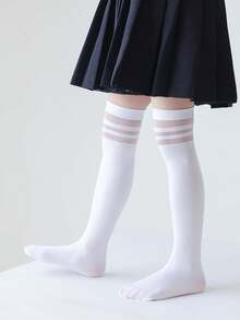 1pair Girls' Skin-friendly Breathable Over Knee Socks, Suitable For Daily Wear - White - View 2