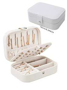 Sang trọng NỮ Nhỏ bé Đơn giản Da giả Dây chuyền Nhẫn Hoa tai Son môi Hộp đựng Có thể mang đi Đồ kim hoàn Bao bì trang sức Hộp Hộp quà tặng Du lịch Hộp đồ trang sức - trắng - Xem 5