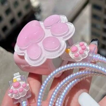 4pcs/Set Pink 3d Cat Claw Design Charging Cable Protector Compatible With IPhone - Pink - View 3