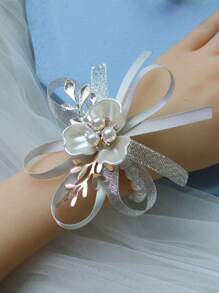 4er Set eleganter französischer silbergrauer Handgelenk-Corsage für Brautjungfern, koreanischer Stil Hochzeit Braut Kristall Handgelenk Blume Hochzeitsaccessoires