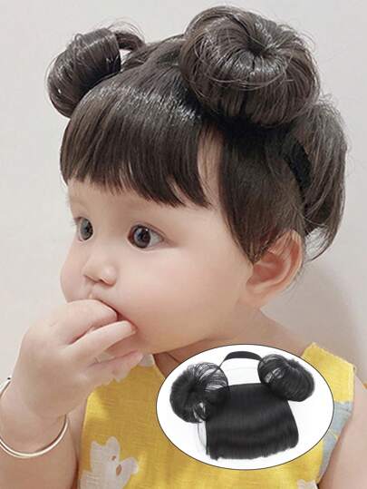 4 英寸黑色 1 包婴儿假发辫子发带儿童假发婴儿头带婴儿头发儿童假刘海头扣 COS 发饰婴儿