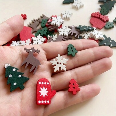 50pcs/Set Wooden Decorative Buttons Tree Snowflake Gloves Mixed Pattern, Used For Handmade DIY Stickers Best Gifts Birthday Home Decor Christmas Decorations Room Decor Christmas Winter