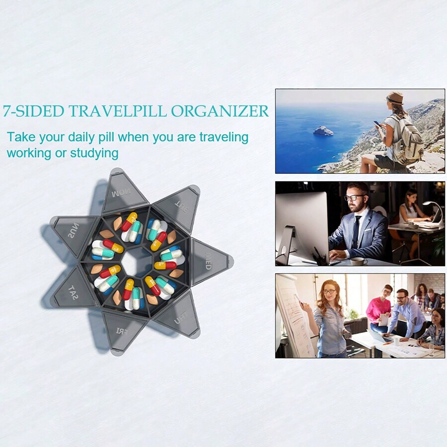 1pc Large Capacity Portable Pill Case With 7 Compartments Separators And Moistureproof Lid, For