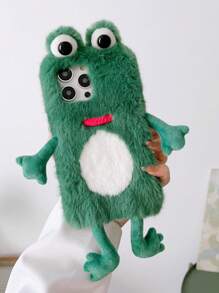 Un set di custodie per telefono in pelliccia invernale - Serie rana e divertente, compatibile con iPhone 15 Pro Max, Samsung S23u, Xiaomi, Oppo, Vivo, Moto - Verde - Visualizzare 2