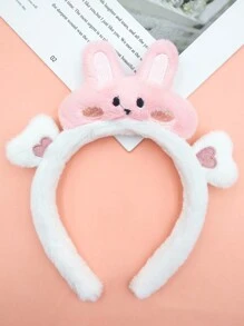 1 Pieza Lindo Diadema De Orejas De Conejo De Dibujos Animados Peludas De Diferentes Colores - Rosa Pálido - Ver 1