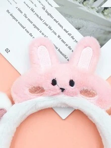 1 Pieza Lindo Diadema De Orejas De Conejo De Dibujos Animados Peludas De Diferentes Colores - Rosa Pálido - Ver 3