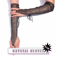 Victray Rhinestone Fingerless Gloves Stretchy Fishnet Gloves Sparkle Long Gloves Party Rave Costume Gloves For Women And Girls - DARK  BALCK - View 5