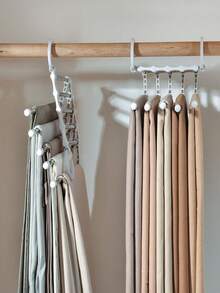 1pc Multifunction Pants Hanger,5 In 1 Stainless Steel Pants Hanger,Folding Storage Rack Trousers Hanger - Black - View 3