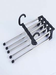 1pc Multifunction Pants Hanger,5 In 1 Stainless Steel Pants Hanger,Folding Storage Rack Trousers Hanger - Black - View 4