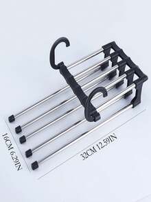 1pc Multifunction Pants Hanger,5 In 1 Stainless Steel Pants Hanger,Folding Storage Rack Trousers Hanger - Black - View 2