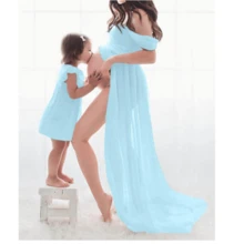 Vestido de maternidad para sesión de fotos, vestido de sirena de boda de tul, accesorios de fotografía, vestido elegante para sesión de fotos, vestidos largos - Celeste - Ver 3