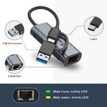 Wavlink 2.5g Usb C 和usb 3.0 乙太網路轉接器,混合二合一網路轉接器,相容於usb C/thunderbolt 3 或usb 3.0 筆記型電腦,鋁製便攜式usb-a 和type-c 轉rj45 轉接器,相容於、windows 和linux (蘋果灰) - 銀色 - 查看 3
