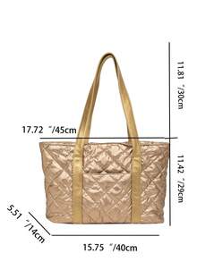 實色十字綉細節女士肩拖兩用袋,適用於旅行、休閑、通勤