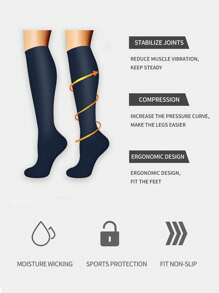 3 Pairs Women's Knee-High Compression Socks, Funny Socks For Back To School, Gradient Pressure Breathable For Running, Travel, Hiking, Daily Use - Multicolor - View 3