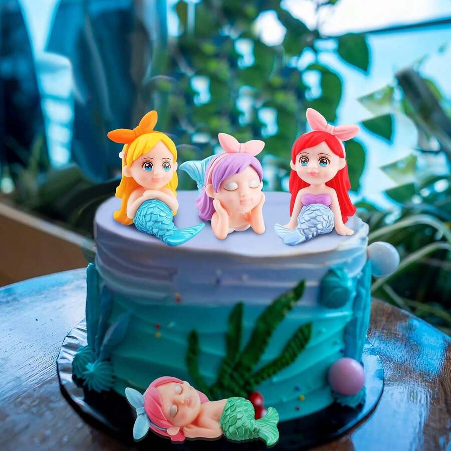 4入組美人魚蛋糕裝飾工具組:蛋糕裝飾、海洋生物、海灘蛋糕裝飾工具、淺色海洋主題蛋糕裝飾,適用於生日派對、婚禮派對等場合 - 彩色 - 查看 1