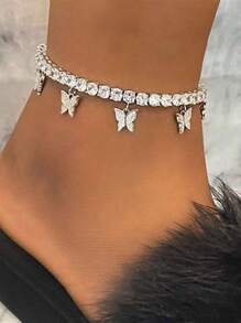 1pc Zinc Alloy Minimalist Butterfly Design Women's Anklet With Texture - Silver - View 1