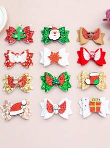 2件套女童/女婴金色圣诞发饰 - 3英寸闪亮皮革蝴蝶结和驯鹿装饰可爱发夹，适合刘海和日常佩戴
