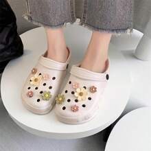 10pcs/Set Cute Flowers Shoes Charms For Clog Bubble Slides Sandals, Funny Shoes DIY Accessories - Beige - View 1