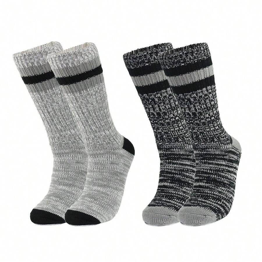 2雙冬季男士厚編羊毛袜,暖和和防寒,耐磨及膝襪 - 灰色 - 查看 1