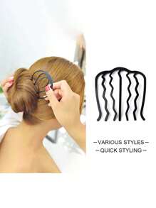 1 件女士波浪形髮夾,快速輕鬆的髮型工具,簡單設計的髮髻製作器,適合各種髮型,黑色配飾,非常適合日常使用 - 黑色 - 查看 8