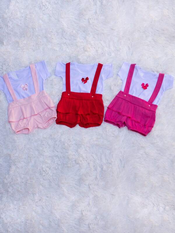 Kit 2 jardineira com camisa 4 peças princesa recém-nascida 0-3 meses bebê