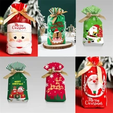 10入組聖誕禮物袋帶絲帶束口,糖果包裝袋,水果安全袋,禮物袋 - 款式 3 - 查看 3