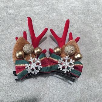 2pcs Toddler Girls Christmas Antler Decor Hair Clip