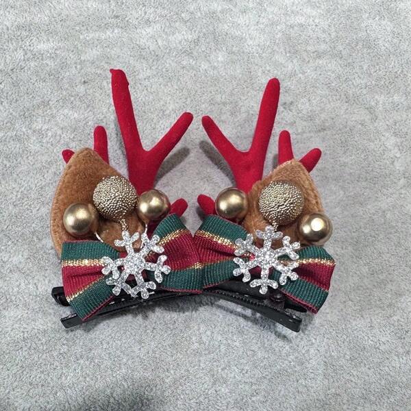 2pcs Toddler Girls Christmas Antler Decor Hair Clip