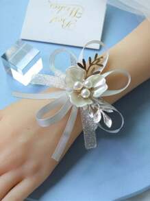 4er Set eleganter französischer silbergrauer Handgelenk-Corsage für Brautjungfern, koreanischer Stil Hochzeit Braut Kristall Handgelenk Blume Hochzeitsaccessoires