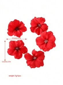 5pcs Red Artificial Flower Hair Clips - 1 Set, Suitable For Hot Weather - Red - View 4