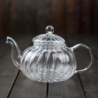 1pc 600ml Heat Resistant Borosilicate Glass Striped Tea Pot, Teapot Back To School