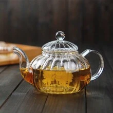 1pc 600ml Heat Resistant Borosilicate Glass Striped Tea Pot, Teapot Back To School - Transparent Color - View 2