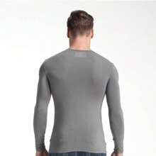 男士莫代爾保暖內衣,v 領/圓領薄款秋季襯衫,修身長袖打底,秋季上衣