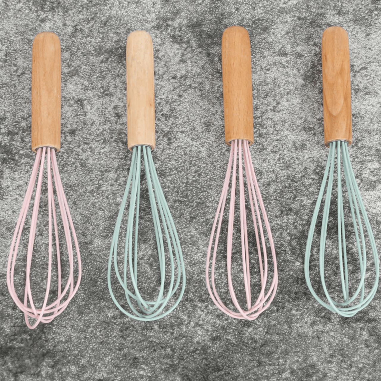 9inch Manual Egg Beater With Silicone Head And Wooden Handle For