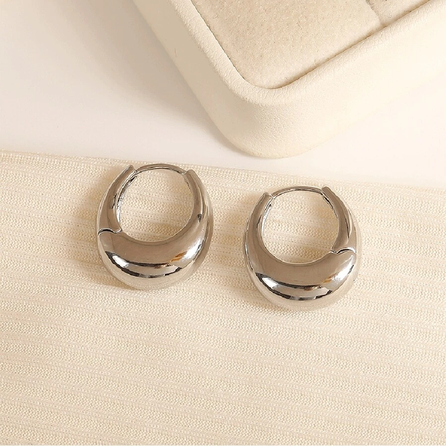 1 Miếng Đơn giản Màu bạc Dạng hình tròn Hoa tai hình tròn Chế tạo Của Hợp kim - Bạc - Xem 1
