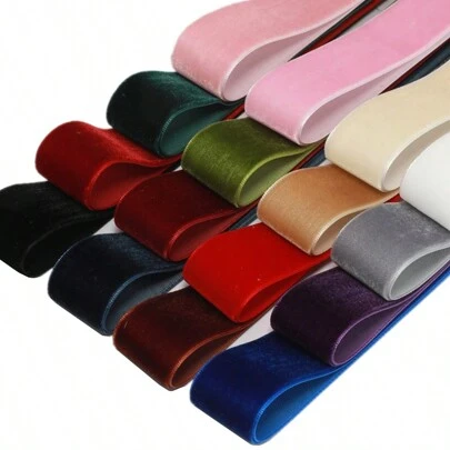 5 mètres Ruban peluche à simple face de 25 mm de largeur avec velours et gaze, nœud de ruban pour emballage cadeau de la Saint-Valentin