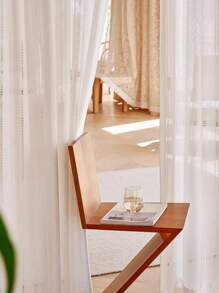 1pc Japanese Style Sheer Curtain, For Bedroom/living Room/kitchen, Rod Pocket Panel, No Drilling Required