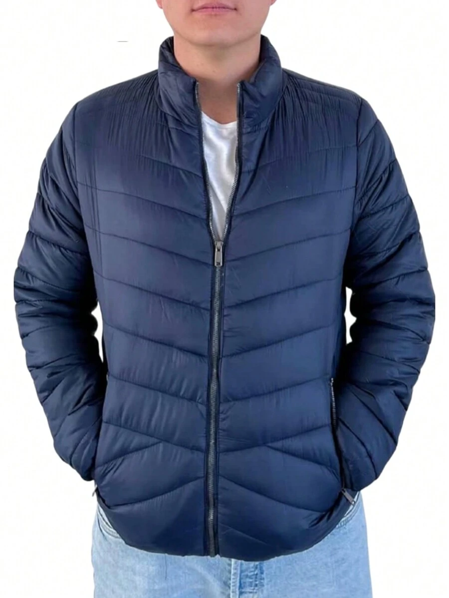 Chamarra Chaqueta Abrigo Capitonada Termica Forro Interior de hombre - Azul Marino - Ver 1