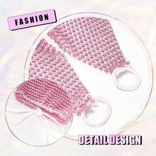 Victray Rhinestone Fingerless Gloves Stretchy Fishnet Gloves Sparkle Long Gloves Party Rave Costume Gloves For Women And Girls - Pink - View 4
