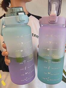 1pc Blue Gradient Color Plastic Space Cup With Phone Holder & 2l Large Capacity Portable Sports Water Bottle - Blue - View 7