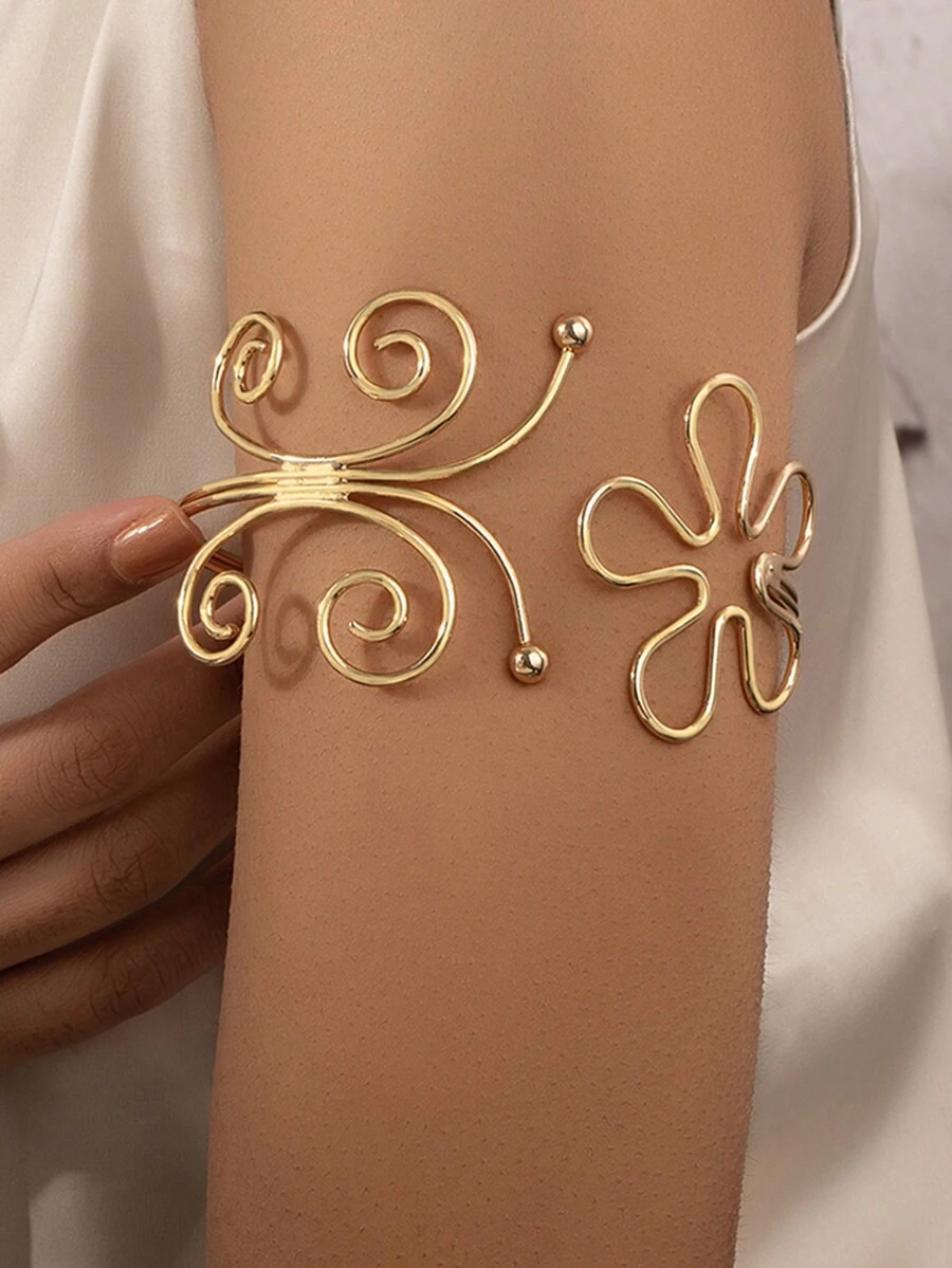 1件簡單的手臂手環,金色雙層線條可調節手臂帶女士,海灘假日禮物 - 金色 - 查看 1