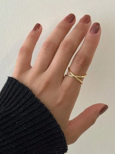 Anel Cruzado Formato X Ajustável Dourado Semi Joias