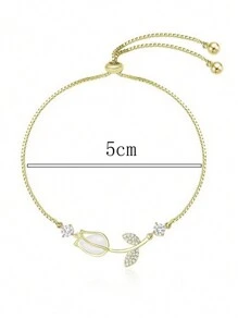 1pc Stainless Steel And Unique Design Tulip & Cat Eye Stone Pull Chain Bracelet, Elegant Women's Flower Bracelet Valentines,Mom,Mother,Mother's Day,Gift